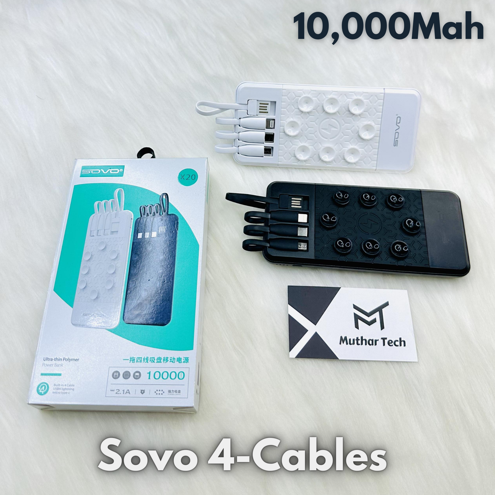 Sovo 4-Cables Power Bank 10,000Mah